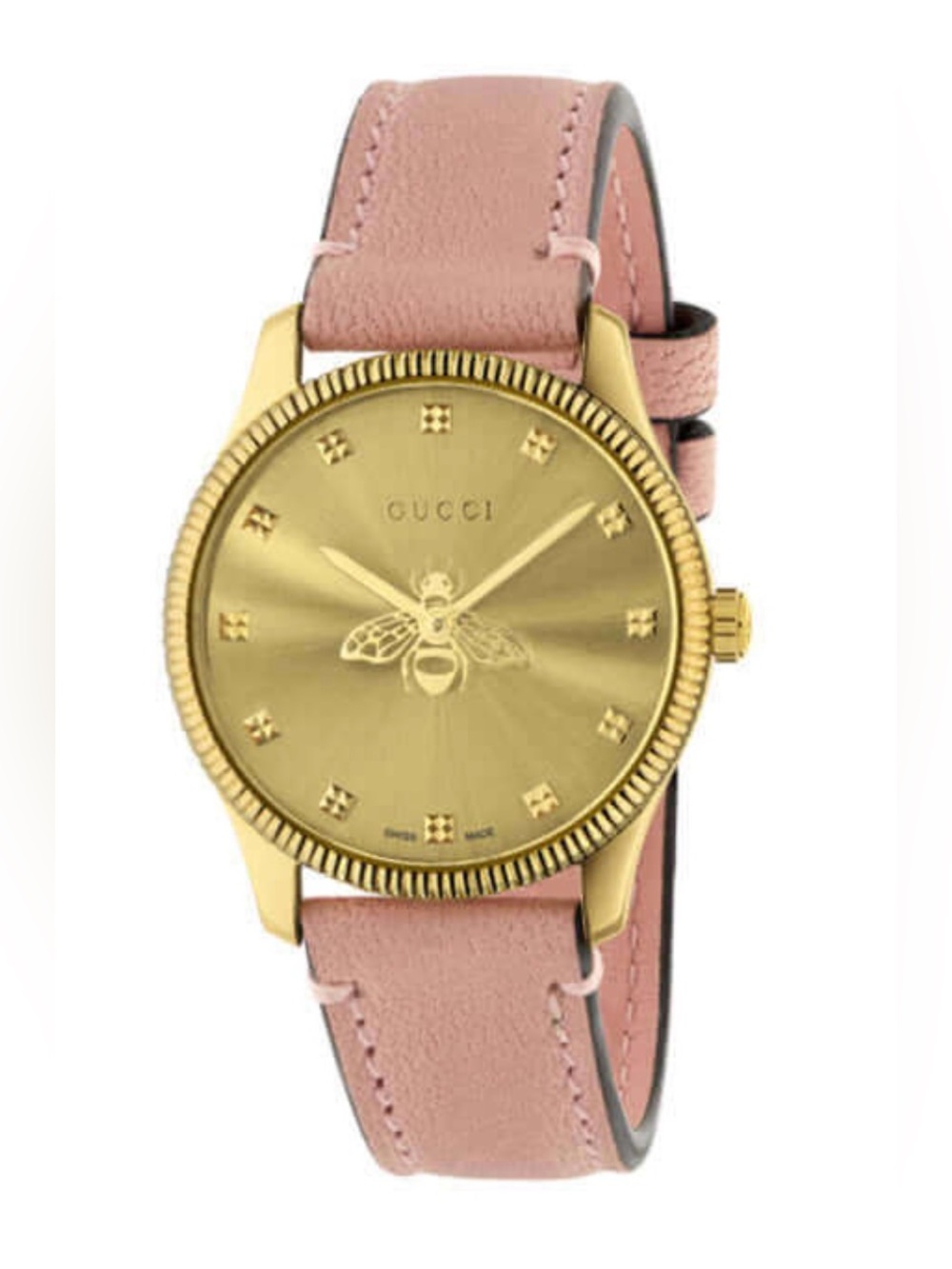 Gucci Pink Leather Strap Gold Dial Women's Watch